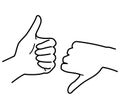 Hand gesture, hand sign, thumbs up and thumbs down, good and bad, monochrome illustration Royalty Free Stock Photo